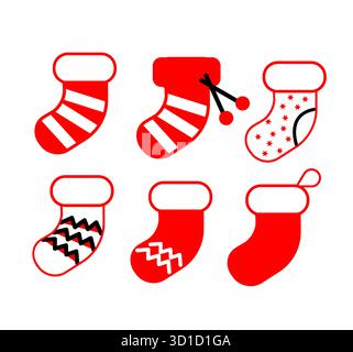 Collection de chaussettes de Noël pour la conception d'icônes. Illustration de Vecteur
