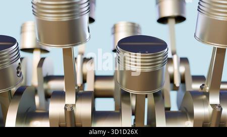 Une illustration 3d de pistons, bielles et vilebrequin, véhiculant une ingénierie mécanique de précision. Banque D'Images