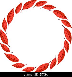Couronne décorative d'automne de feuilles rouges dans une forme circulaire, parfaite pour les invitations, les cartes ou les logos Illustration de Vecteur