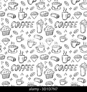 Un motif enchanteur avec café et friandises pour une atmosphère accueillante et chaleureuse Illustration de Vecteur