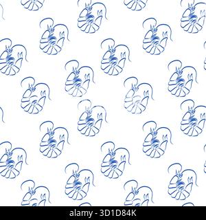 Motif de fruits de mer délicat avec des crevettes bleues sur un fond blanc propre Illustration de Vecteur