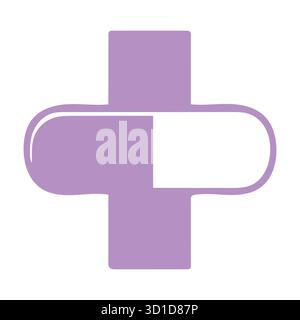 Logo pharmaceutique moderne : Croix médicale violette intégrée avec la conception d'icône de capsule de pilule Illustration de Vecteur