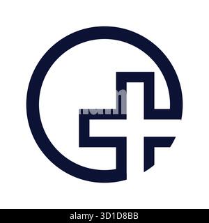 Global Healthcare : Croix géométrique bleu marine intégrée avec symbole de protection circulaire Illustration de Vecteur