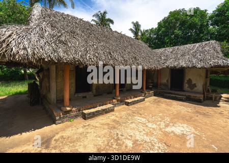 Maison rurale vietnamienne traditionnelle avec toit de chaume - architecture de campagne rustique Banque D'Images