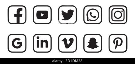 Jeu d'icônes de médias sociaux. Logos circulaires noirs des plates-formes supérieures. Illustration de Vecteur