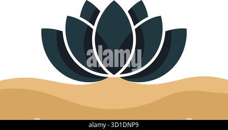 Lotus Flower over Sand Vector – icône spirituelle stylisée avec des couches terreuses et un design épuré Illustration de Vecteur