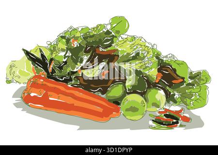 Peinture impressionniste de style esquisse, légumes organiques, image vectorielle d'illustration numérique Illustration de Vecteur