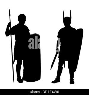 Les premiers légionnaires romains avant la bataille. Dessin de silhouette historique. Banque D'Images