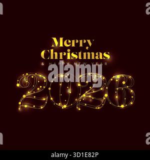 Élégant joyeux Noël et bonne année 2026 modèle de conception de carte de Noël. 2026 numéros avec des lumières dorées éblouissantes, créant un jofu étincelant Illustration de Vecteur