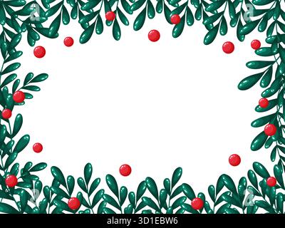 Un fond vectoriel minimaliste et élégant avec une bordure festive de brindilles vertes brillantes et de baies rouges vives. L'illustration botanique crée Illustration de Vecteur