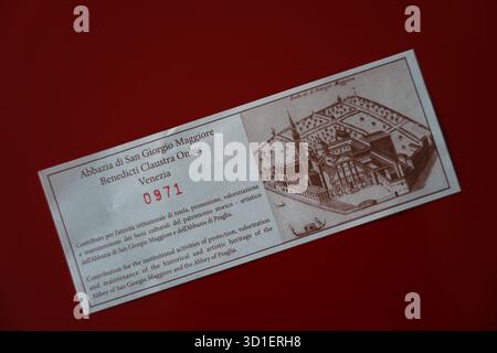 Billet d'entrée au clocher de l'abbaye de San Giorgio Maggiore, Benedicti Claustra Onlus Venezia, Venise, Vénétie, Italie, Europe Banque D'Images