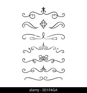 Ensemble de séparateurs élégants à fleurs noires - séparateurs de lignes ornées de vecteurs et bordures tourbillonnantes Illustration de Vecteur