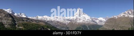 Vue panoramique depuis Sunnegga - le magnifique Mont Cervin, la célèbre et emblématique montagne suisse dans les Alpes, Zermatt, Valais, Suisse Banque D'Images