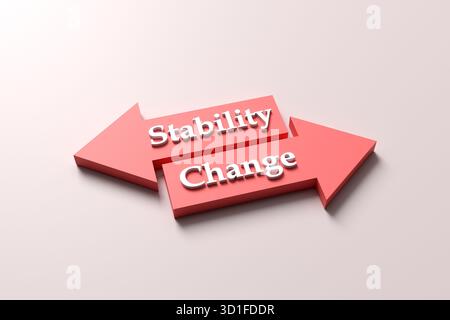 Deux flèches rouges pointant dans des directions opposées, symbolisant le dilemme entre stabilité et changement dans les choix professionnels ou personnels Banque D'Images