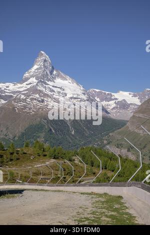 Vue panoramique depuis Sunnegga - le magnifique Mont Cervin, la célèbre et emblématique montagne suisse dans les Alpes, Zermatt, Valais, Suisse Banque D'Images