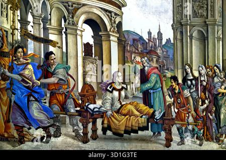 Saint Jean l'évangéliste ressuscitant Drusiana, fresque de Filippino Lippi dans la chapelle Strozzi de la Santa Maria Novella principale église dominicaine Florence Italie italienne Banque D'Images