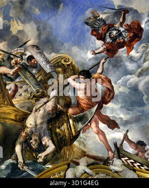 Prix de Mars dans le Palais Pitti Florence Italie par Pietro da Cortona 1596/7 - 1669 a été un peintre Baroque Italien et architecte.( dans l'ancienne religion romaine et du mythe, Mars était le dieu de la guerre gardien agricole ) Gardien de soldats et paysans, dieu de la guerre, de la destruction, et de la masculinité. Banque D'Images