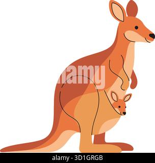 Dessin animé Kangourou avec Joey dans Pouch – illustration marsupiale de la faune mignonne dans des tons chauds de la Terre Illustration de Vecteur
