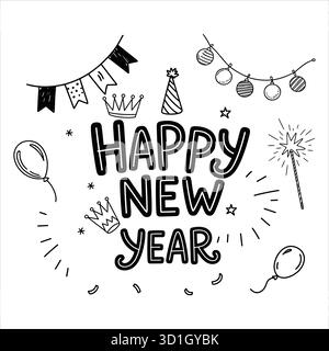 Design festif du nouvel an dessiné à la main Illustration de Vecteur
