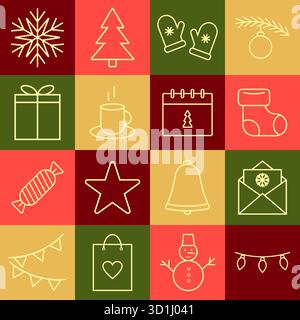 Motif géométrique abstrait de Noël avec des icônes de vacances. Icônes de vacances d'éléments géométriques Illustration de Vecteur