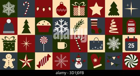 Éléments d'icônes de Noël avec motif géométrique sans couture. Motif géométrique de Noël Illustration de Vecteur