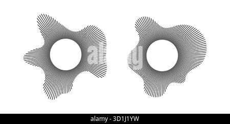 Logo de l'égaliseur, spectre radial. Symboles vocaux. Représentation des icônes de musique audio. Ondes circulaires. Sonnez les lignes circulaires. Jeu de cadres radiaux. Sonneries sonores. Ondulé Illustration de Vecteur