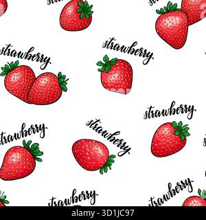 motif sans couture fraise rouge avec fond de fraise de contour noir et blanc. concevoir une carte de voeux et une invitation de vacances Illustration de Vecteur