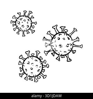 Bactérie et virus du doodle sketch noir et blanc dessiné à la main. Illustration vectorielle Illustration de Vecteur