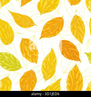 Beau fond sans couture avec des feuilles jaunes, orange, vertes. Dessiné à la main avec effet de dessin à l'aquarelle. concevoir des cartes de vœux d'arrière-plan Illustration de Vecteur