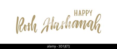 Joyeux Rosh Hashanah lettrage dessiné à la main. Fête juive. Bonne année en hébreu. Modèle pour concevoir des cartes de vœux de vacances et des invitations, bannière Illustration de Vecteur