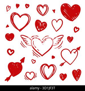 Ensemble de dessin de dessin de stylo de dessin symbole d'un coeur. Conception pour cartes de voeux et invitations de mariage, anniversaire, Saint-Valentin, fête des mères Illustration de Vecteur