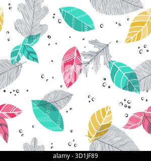 Magnifique motif de caniche sans couture avec croquis de feuilles vintage. Design arrière-plan cartes de voeux et invitations au mariage, anniversaire, fête des mères Illustration de Vecteur