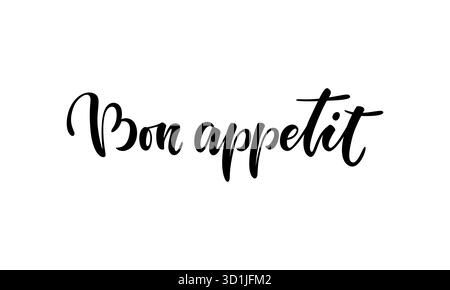 Lettrage à la main bon Appetit. Bon appétit. icônes de doodle vectoriel. Isolé sur fond blanc. Conception pour menu restaurant et café Illustration de Vecteur