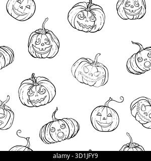 Modèle sans couture d'Halloween de citrouilles noires et blanches avec des visages luisants mignons et effrayants. conception pour carte de voeux et invitation de vacances Illustration de Vecteur