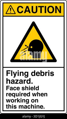 Autocollant de sécurité – risque de débris volants avertit de blessures potentielles causées par des particules ou des objets éjectés pendant le fonctionnement. Indique le besoin d'yeux et de visage p Illustration de Vecteur