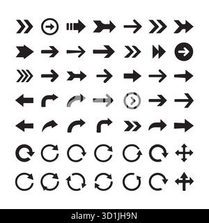 Jeu d'icônes de flèche – 42 symboles directionnels noirs pour la navigation, la rotation et la conception de l'interface utilisateur Illustration de Vecteur