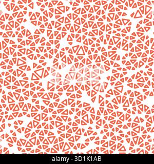 Fond géométrique. Taille minuscule des triangles. Style de couleur unie. Cercles triangulaires arrondis. Modèle reproductible. Coucher de soleil corail phosphorescent. Illustration de Vecteur