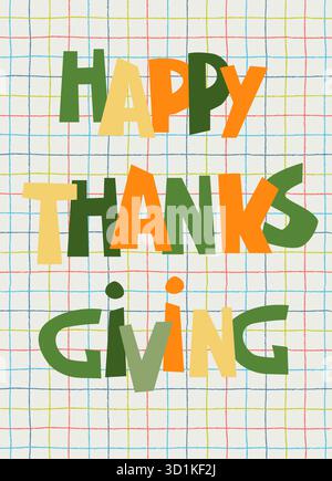 Motif carte joyeuse Thanksgiving. Phrase de vœux lettrée à la main sur papier carré dans un cahier Illustration de Vecteur
