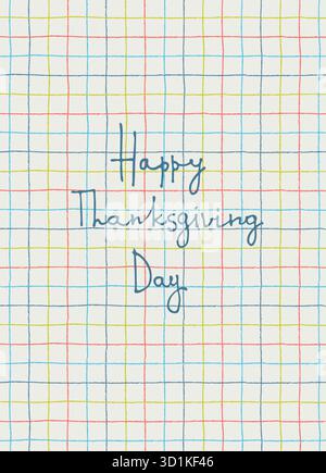 Motif carte joyeuse Thanksgiving. Phrase de vœux lettrée à la main sur papier carré dans un cahier Illustration de Vecteur