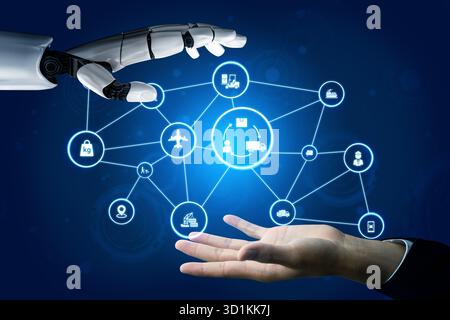 L’intelligence artificielle prend en charge le suivi, la chaîne d’approvisionnement, l’entrepôt et l’expédition de loEnticeics avec automatisation et efficacité globale. Attirez Banque D'Images