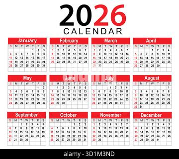modèle de conception de calendrier 2026 Illustration de Vecteur