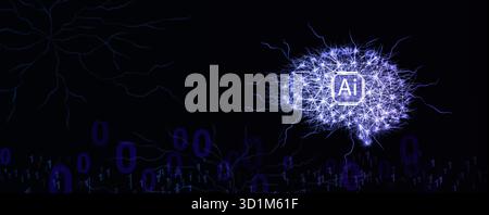 Réseau cérébral IA avec connexions neuronales électriques et données numériques brillantes, symbolisant l'intelligence artificielle, l'innovation intelligente et l'innovation intelligente Banque D'Images