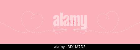 avion en papier dessiné à la main. signe de coeur esquissé avec lettrage amour. Conception pour cartes de voeux et invitations de mariage, anniversaire, Saint Valentin Illustration de Vecteur