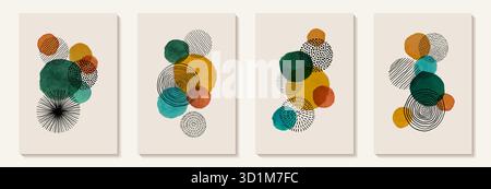Fond d'art abstrait peint à la main minimaliste créatif avec tache d'aquarelle et Doodle Scribble Circle dessiné à la main. Conception pour la décoration murale Illustration de Vecteur