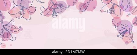 fond de bannière de dessin minimaliste créatif à la main dessiner illustrations florales contour rose pastel rose forme de cercle simple pour la décoration murale Illustration de Vecteur