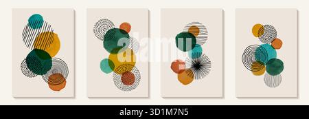Fond d'art abstrait peint à la main minimaliste créatif avec tache d'aquarelle et Doodle Scribble Circle dessiné à la main. Conception pour la décoration murale Illustration de Vecteur