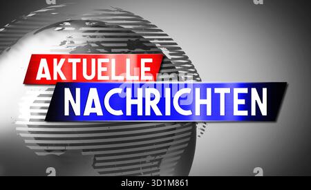 Dernières nouvelles en allemand avec carte du monde en arrière-plan - illustration 3D. Banque D'Images