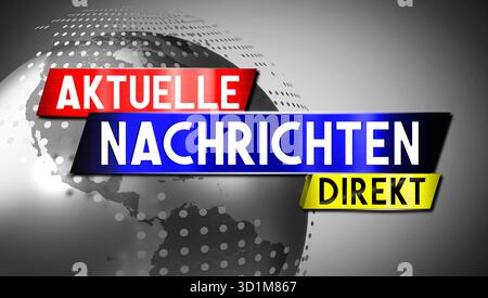 Nouvelles en direct en allemand avec carte du monde en arrière-plan - illustration 3D. Banque D'Images
