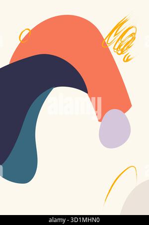 Formes abstraites courbes audacieuses en corail, marine, sarcelle et jaune avec des accents de pinceau ludiques Illustration de Vecteur
