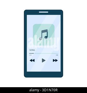 Ecran de téléphone mobile avec lecteur multimédia ouvert. Concept d'interface utilisateur de lecteur de musique pour smartphone. Illustration vectorielle dans le style de dessin animé plat Illustration de Vecteur